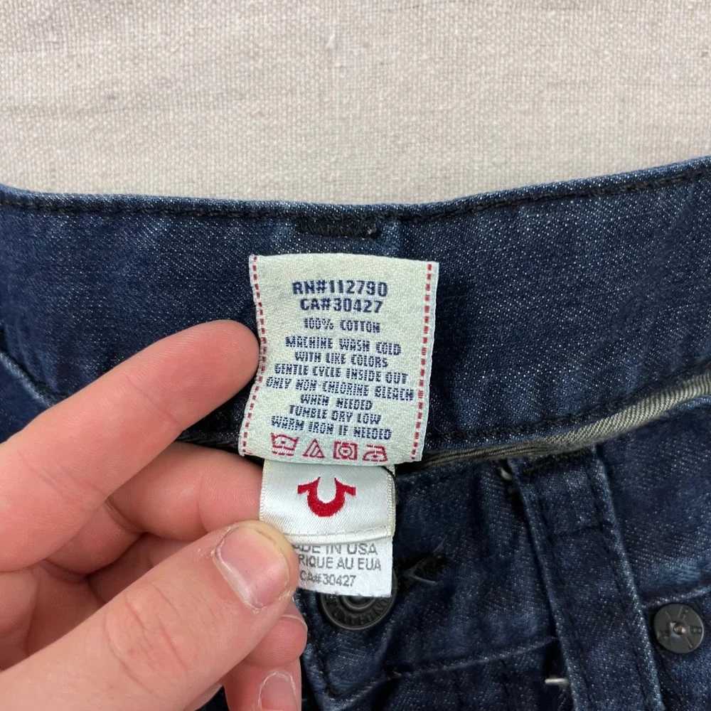 True Religion Ricky Jeans Mens 34 Dark Blue Straight Leg Flap Pocket Made in USA